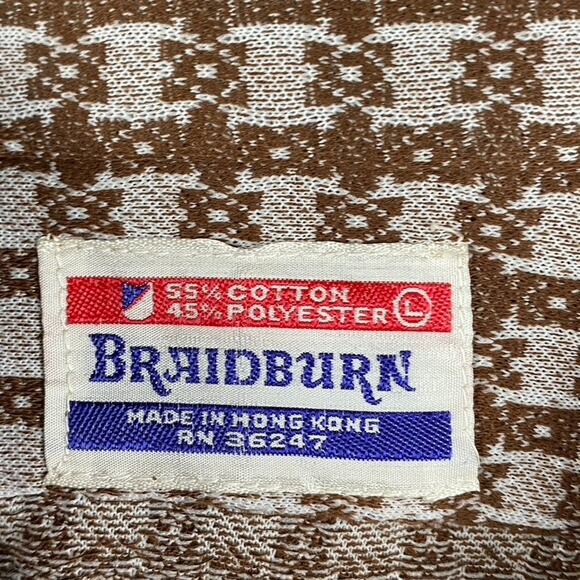 VTG Braidburn 1970s Short Sleeve Shirt Disco Retro Brown White Geometric - Picture 3 of 9
